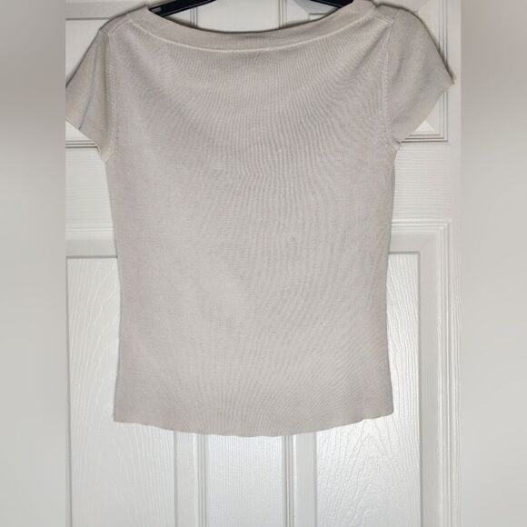 Loft Ann Taylor MP Cream SILK Blend Knit V-neck Shrtslv Women’s Top - Picture 4 of 5
